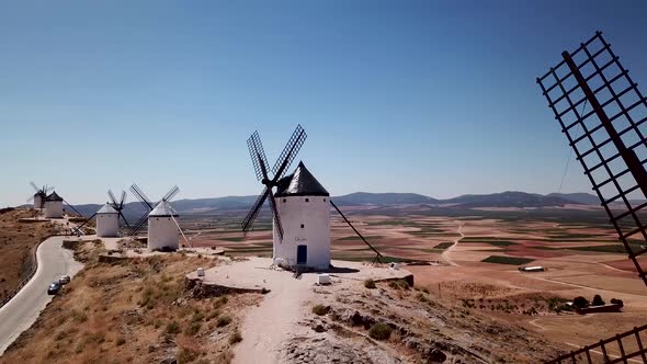 Aerial View of Don Quixote Windmills. Molino Rucio Consuegra in the Center of Spain