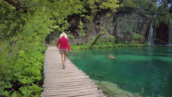 Woman Walking in Plitvice Lakes National Park