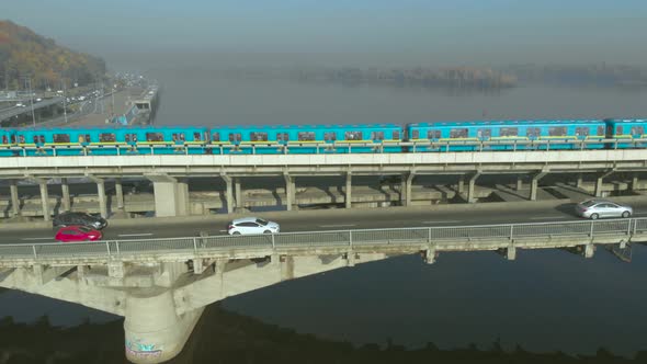 Subway Train Moving Across a Bridge Metro Kiev