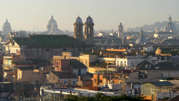 Rome, Italy. Panorama of the City During Sunrise. Wonderful and Sweet Morning