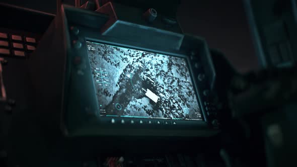 High tech military system interface striking an enemy tank with a missile weapon alt