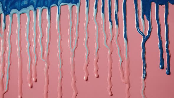 Blue Paint Background Color Tint Drops on Pink Wall Closeup