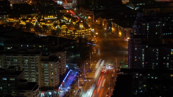 Tianjin Night Aerial Cityscape China Zoom Out