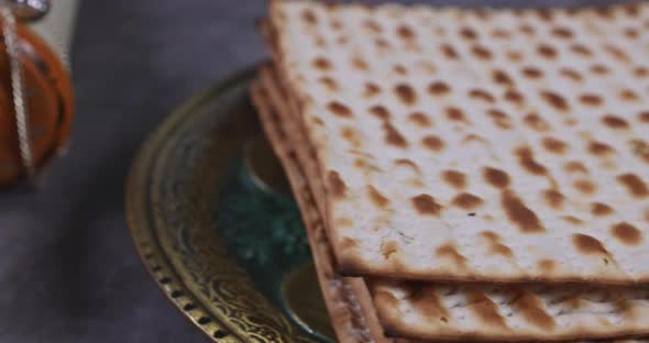 Pesach Jewish traditional celebration with kosher matzah on passover holiday