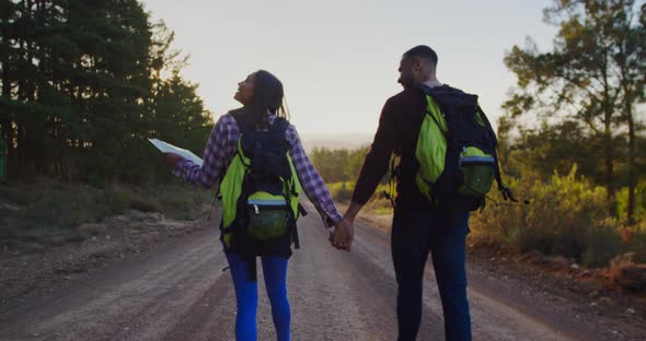 Young couple on a trek in countryside