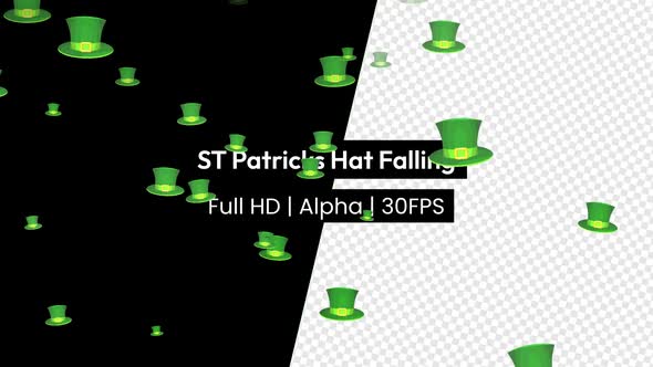 ST Patricks Day Green Hat Falling with Alpha