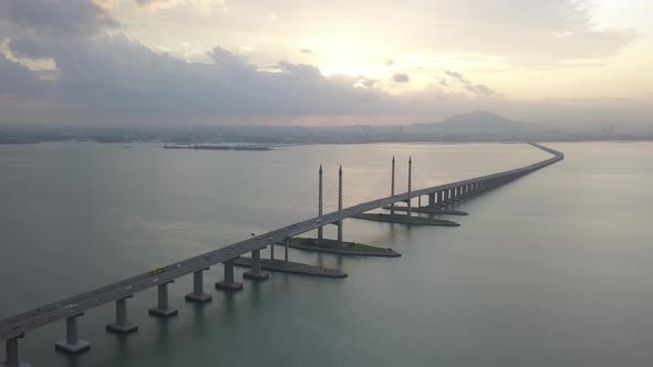 Aerial tracking view Penang Bridge