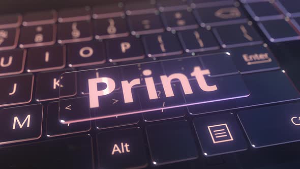Futuristic Computer Keyboard and Transparent Print Key