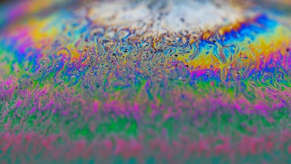 Multi-colored Iris of a Soap Bubble in Motion