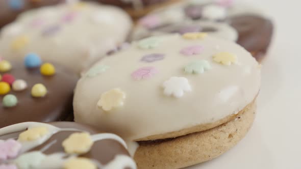Panning on tasty cookies with sprinkles 4K 2160p 30fps UltraHD footage -  Teacakes stuffed with marm