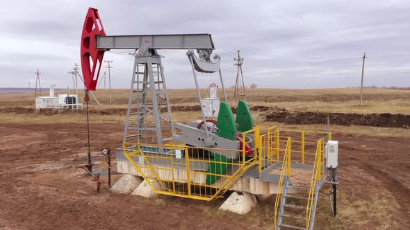 Pump Jack in Vast Oil Fields in Russia