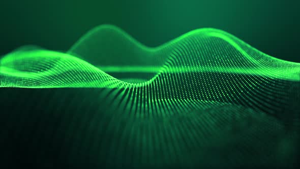 Looped Abstract Green Background of Glow Particles Form Lines Surfaces Structures As Futuristic