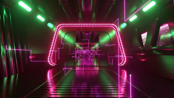Scifi Tunnel in Outer Space with Neon Light