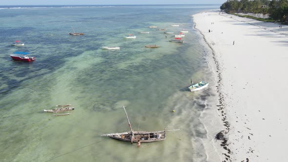 Boats in the Ocean Near the Coast of Zanzibar Tanzania Slow Motion