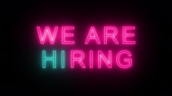 Colorful neon inscription we are hiring