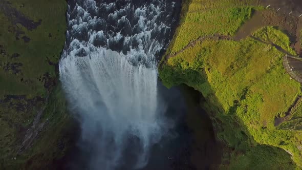 Fly over Skogafoss Waterfall