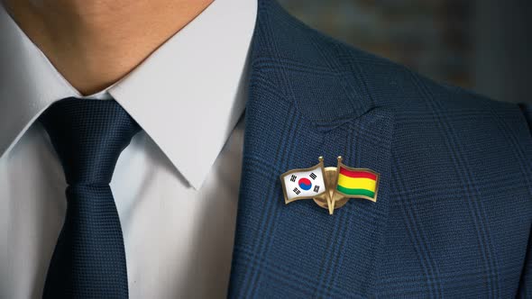 Businessman Friend Flags Pin South Korea Bolivia