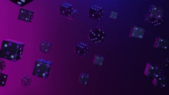 Purple dice falling down on gradient background.