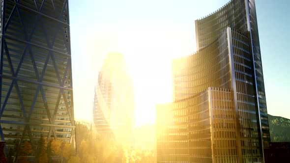 City Skyline with Urban Skyscrapers at Sunset alt