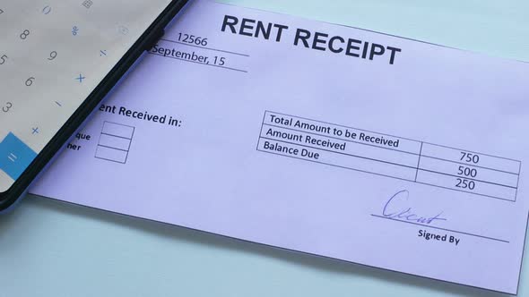 Rent Receipt Document Debt, Hand Stamping Seal on Official Paper, Bankruptcy