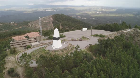 Aerial drone view of Geographical center Picoto Melrica Centro Geodesico of Portugal in Vila de Rei