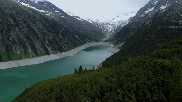 Beautiful Aerial View of Schlegeisspeicher Lake in Zillertal Tirol Austria