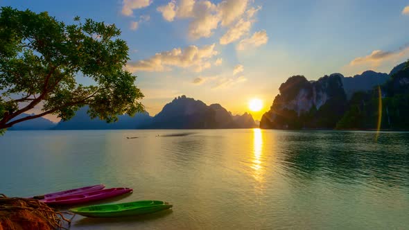 Timelapse amazing sunset nature view of tropical Mountain peak in Thailand