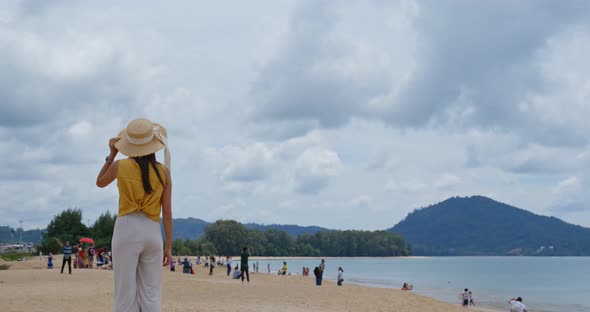 Nai Yang beach, Tourist look at the airplane in the beach