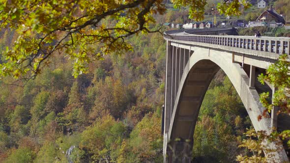 A Handheld Shot of the Magnificent Djurdjevica Bridge Over the Tara River Canyon in the Northern