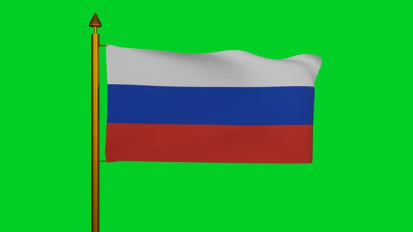 National flag of the Russian Federation waving with flagpole on chroma key, russian tricolour flag