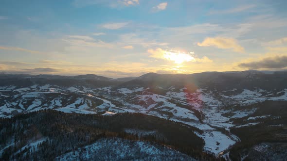 Aerial Drone View of a Snowy Carpathian Mountains in Ukraine