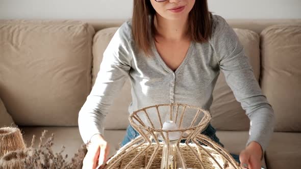 Woman Makes Handmade Diy Lamp From Jute Rope