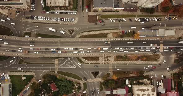 Top Down Drone Point of View - Steet City Road Intersection in Autumn Time