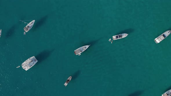 Aerial View of Many Yachts in a Bay on Formentera Island