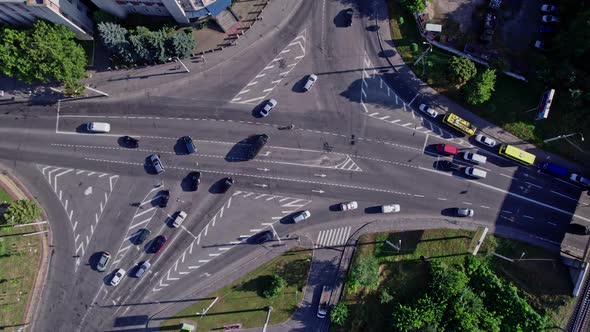 Traffic Crossing Busy Intersection at City