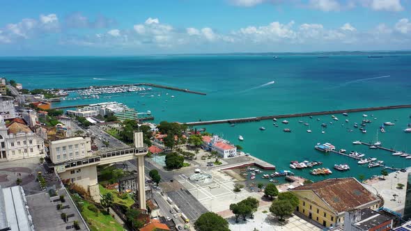 Aerial landscape at famous tourism place of coast city of Salvador, Bahia, Brazil.