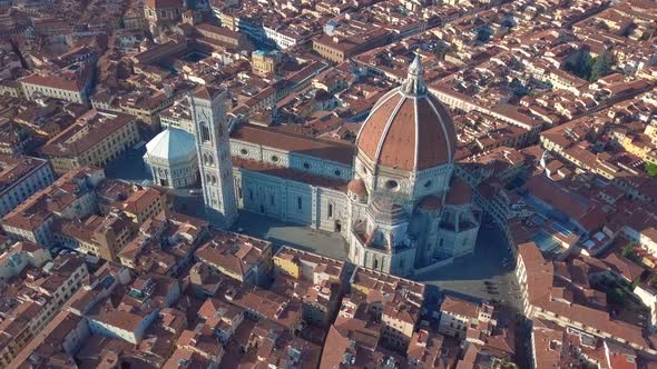 Aerial View of Florence, Tuscany, Italy. Flying Over the Florence Roofs