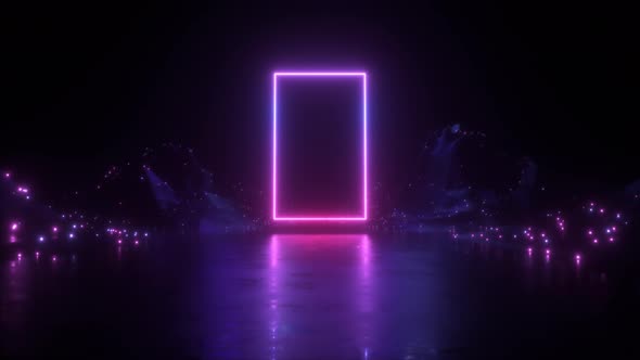 Glowing Neon Frame And Landscape Backdrop