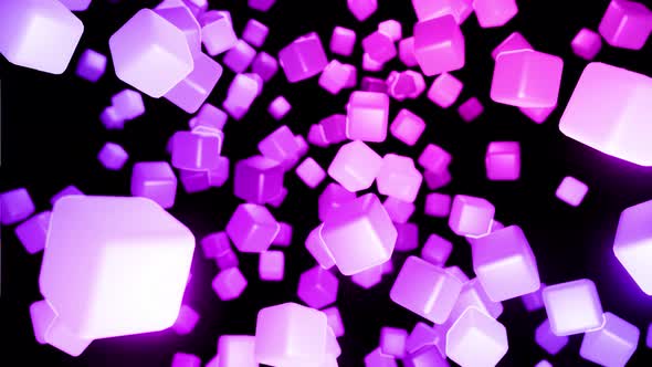 3d Abstract Dark Geometric Bg with Blue Red Cubes Flash with Neon Light Randomly