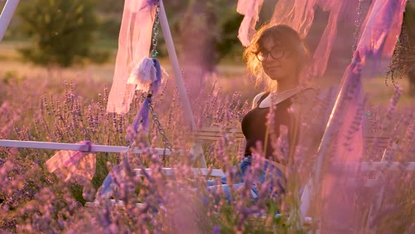 Tourist Woman in Lavender Garden