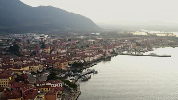 Sunset shot over Iseo Lake. Filmed on Dji Mavic pro 2 10 bit -  4:2:2