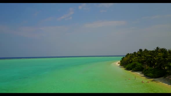 Aerial drone texture of relaxing bay beach journey by aqua blue sea and white sandy background of a 