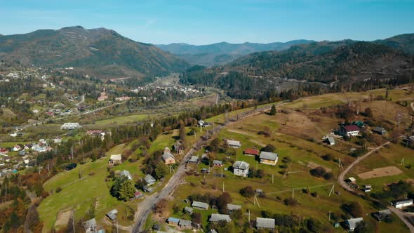 Aerial Drone Shot Rural Landscape Mountains