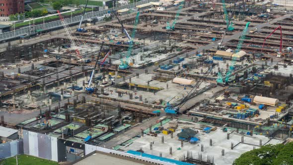 Time Lapse of Construction Site with Heavy Construction Machinery in Metropolis alt