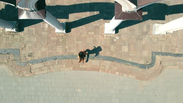 Aerial View on Top Woman Running in the Park