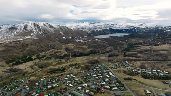 Aerial Scenic View of the Historic Town of Husavik Iceland
