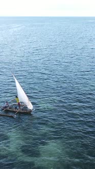 Boat Boats in the Ocean Near the Coast of Zanzibar Tanzania Slow Motion Vertical Video