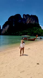 Koh Hong Island Krabi Thailand Woman on the Beach of Koh Hong Tropical White Beach with Asian Woman