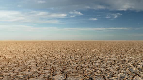 Panoramic Shot of Cracked Soil Ground of Dried Lake or River