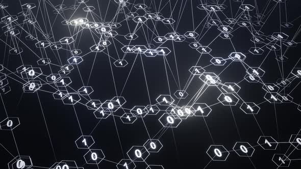 4K Artistic infographics binary numbers rotation. Technology Network Data Connection